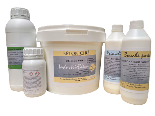 Béton ciré tout prêt sol, douche, plan de travail, escalier ultra-fin